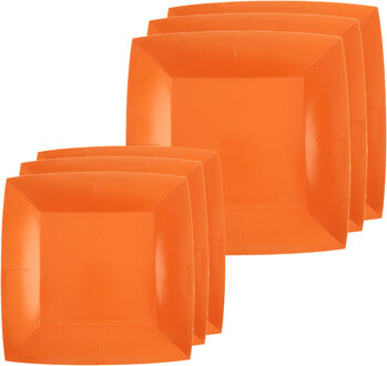 Feestbordjes set - 20x stuks - oranje - 18 cm en 23 cm - Feestbordjes