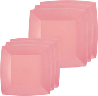 Feestbordjes set - 20x stuks - roze - 18 cm en 23 cm - Feestbordjes