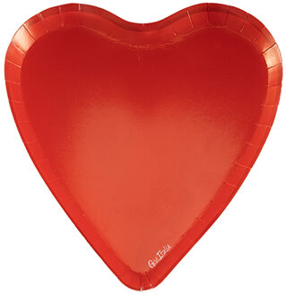 Feestbordjes Valentijn - 8x - hart vormig - rood - karton - 17 x 18 cm