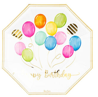 Feestbordjes - verjaardag - gebaksbordjes - 8x - ballonen thema - 8-hoekig - papier - 19 cm Multi