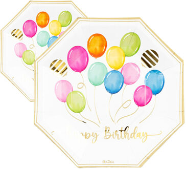 Feestbordjes/verjaardagsbordjes - gebaksbordjes - 16x - ballonen thema - 8-hoekig - papier - 19 cm