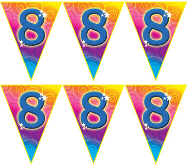 Feestelijke Verjaardag Vlaggenlijn ? 2x - multi kleur - 8 Jaar ? 5 Meter ? 10 Vlaggetjes ? Plastic