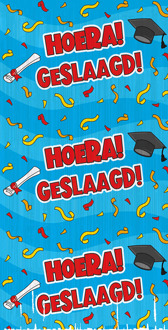 Feestgordijn Hoera Geslaagd Cartoon Blauw Multikleur - Print