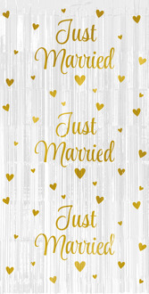 Feestgordijn Just Married Wit/Goud Wit - Transparant