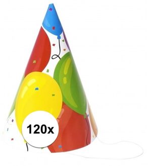 Feesthoedjes - 120x stuks - ballonnen print - karton - party verjaardag hoedjes