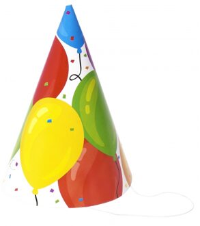 Feesthoedjes - 24x stuks - ballonnen print - karton - party verjaardag hoedjes