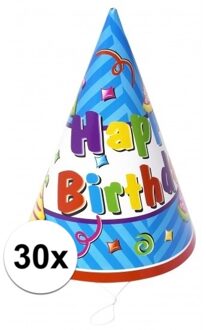 Feesthoedjes Happy Birthday - 30x stuks - Verjaardag - punthoedjes - Karton - feestartikel