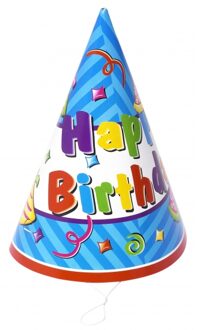 Feesthoedjes Happy Birthday - 6x stuks - Verjaardag - punthoedjes - Karton - feestartikel Multi