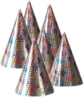 Feesthoedjes punthoedjes - van karton - set 60x stuks - met elastiekje - holografisch