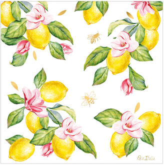 Feestservetten - 16x - citroen - zomer/bbq thema - 3 laags - 33 x 33 cm