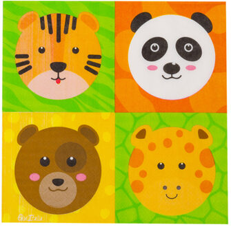 Feestservetten - 16x - dierentuin - themafeest - kinderfeest - verjaardag - 3 laags - 33 x 33 cm Multi