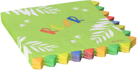 Feestservetten - 16x - dinosaurus - themafeest - kinderfeest - groen - 3 laags - 33 x 33 cm