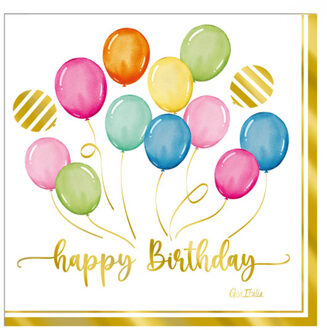 Feestservetten - 16x - happy birthday - ballonen thema - verjaardag - 3 laags - 33 x 33 cm Multi