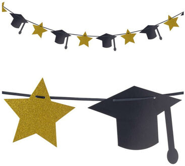 feestslinger geslaagd thema - zwart/goud - karton - 3 meter - Feestslingers