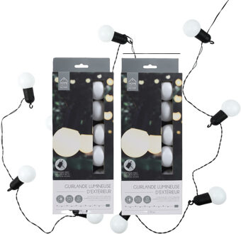 feestverlichting lichtsnoer - 2x - 10 LED lampen - warm wit - 270 cm - buiten