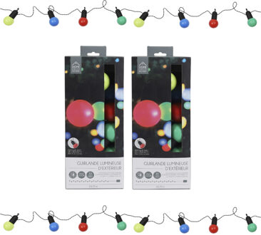 Feestverlichting lichtsnoer - 2x - 20 LED lampen - gekleurd - 1070 cm - buiten