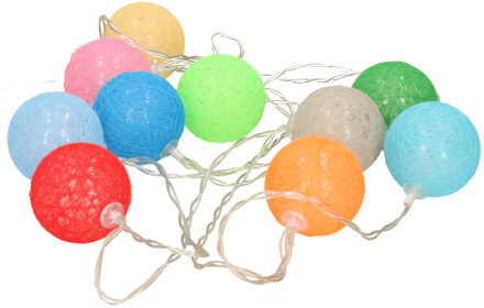 Feestverlichting lichtsnoer - met katoenen balletjes - gekleurd 200 cm - Lichtsnoeren