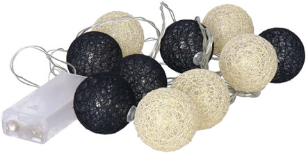 Feestverlichting lichtsnoer - met katoenen balletjes - zwart/goud 200 cm