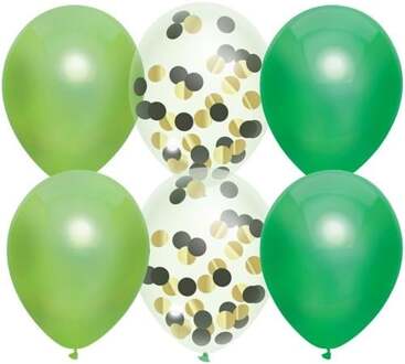 Feestversiering groen-kleuren-mix thema ballonnen 6x stuks 30 cm - Ballonnen