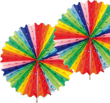 Feestversiering regenboog kleuren decoratie waaier 45 cm Multi
