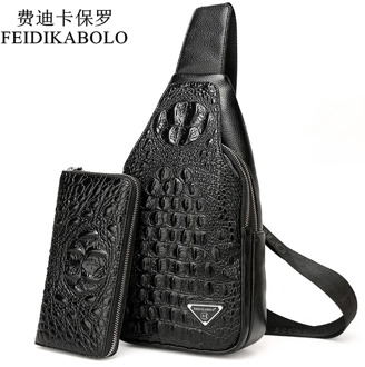 FEIDIKABOLO 3D Crocodile Men Chest Pack Leather Travel Men's Crossbody Bags Male Shoulder Bag Back Bag Rucksack Men Clutch Purse