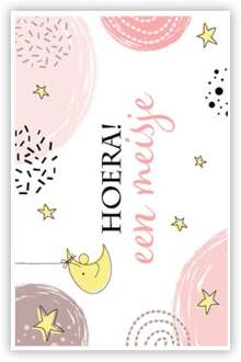 Felicitatiekaart 'Hoera Een Meisje' Sterrenhemel Roze, Multikleur - Print