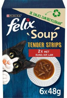 FELIX Soup Tender Strips met rund/kip/lam kattensoep (6x48g) 8 x (6 x 48 g)