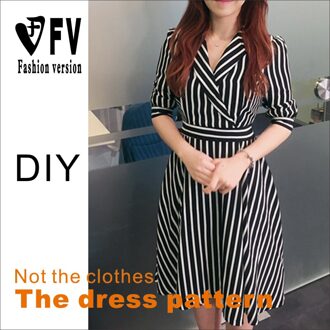 Female soil lapel long skirt dress structure drawing clothes sewing pattern drawing BLQ-352 patroon Size 3XL