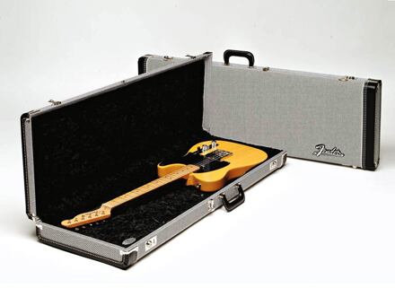 Fender 0996101406 luxe koffer voor elektrische gitaar luxe koffer voor elektrische gitaar, lederen handvat en uiteinden, zwart tweed & zwart interieur