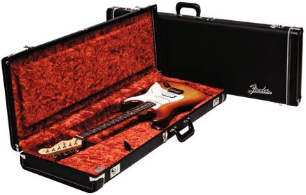 Fender 0996102406 luxe koffer voor elektrische gitaar luxe koffer voor elektrische gitaar, lederen handvat en uiteinden, zwart tolex & oranje pluche int.