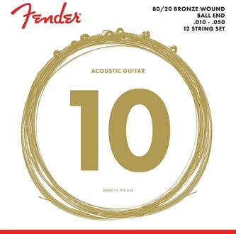 Fender F-70-12 string set acoustic, bronze roundwound, 12-string, ball ends, 010-050