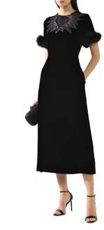 Fendi fluwelen midi-jurk met bontrand Zwart