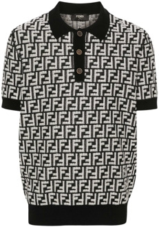 Fendi Gebreide Polo Shirt met FF Intarsia Fendi , Black , Heren - L
