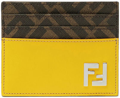 Fendi Gele Leren Portemonnee met FF Stofdetails Fendi , Yellow , Heren - ONE Size