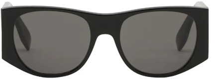 Fendi Glamoureuze ovale zonnebril met donkergrijze lenzen en gouden metalen logo Fendi , Black , Unisex - 54 MM