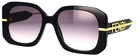 Fendi Glamoureuze vierkante zonnebril met zwart acetaat frame en goudkleurig metaal Fendi , Black , Unisex - 55 MM