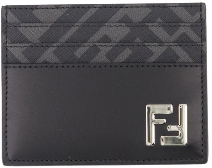 Fendi Kaarthouder met Metallic Logo Fendi , Black , Heren - ONE Size