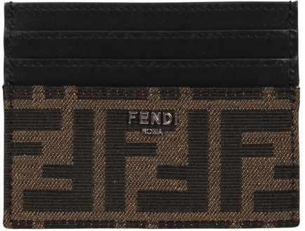 Fendi Leren kaarthouder met FF-stoffen details Fendi , Black , Heren - ONE Size