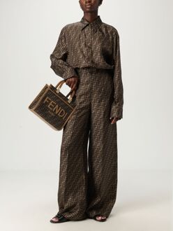 Fendi Logo Print Zijde Blouse Bruin
