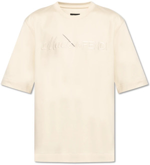 Fendi T-shirt met geborduurd patroon Fendi , Beige , Heren - L