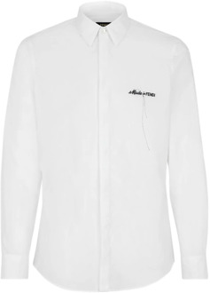 Fendi Witte Katoenen Overhemd met Italiaanse Kraag Fendi , White , Heren - Xl,L,M