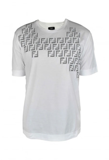 Fendi Witte Katoenen T-shirt met Vichy Stofapplicaties Fendi , White , Heren
