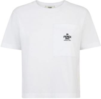 Fendi Witte T-shirt met geborduurd logo Fendi , White , Dames - S,Xs
