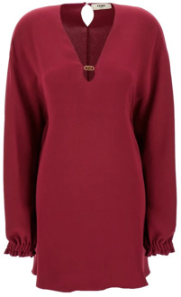 Fendi Zijden jurk met V-hals en sleutelgat Fendi , Red , Dames - M,Xs