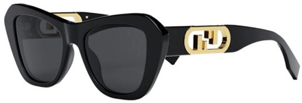 Fendi Zwarte zonnebril met glanzende afwerking Fendi , Black , Dames - 52 MM
