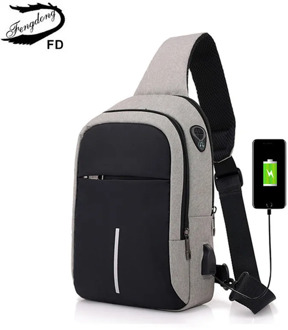 Fengdong small usb charge shoulder bag men messenger bags male waterproof sling chest bag boy travel bagpack men cross body bags