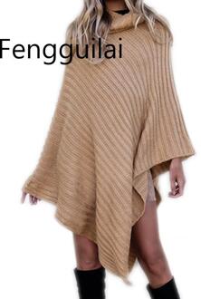 Fengguilai Najaar Gebreide Trui Vrouwen Grote Maat Onregelmatige Sets Hoge Kraag Batwing Jas Sjaal Trui Top Kaki Grijs khaki