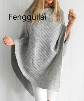 Fengguilai Najaar Gebreide Trui Vrouwen Grote Maat Onregelmatige Sets Hoge Kraag Batwing Jas Sjaal Trui Top Kaki Grijs
