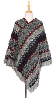 Fengguilai Stijl Vrouwen Kwastje Mantel Trui Casual Coltrui Breien Truien Batwing Mouw Patchwork Capes One Size grijs