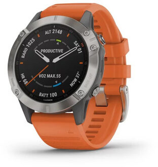 fenix 6 Sapphire - Titanium - 47 mm - Zilver/oranje